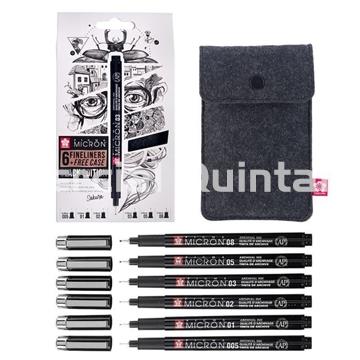 SAKURA Pigma Micron Negro Set + estuche de bolígrafos 6 tamaños. - Imagen 1