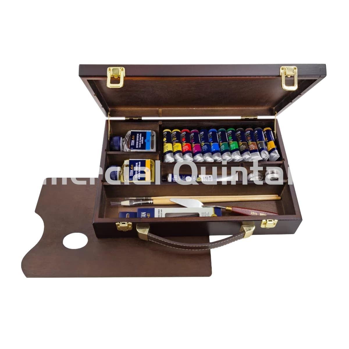 TITAN Maletín de Madera de Óleo Extrafino 12 Tubos con accesorios Titan 20ml - Imagen 1