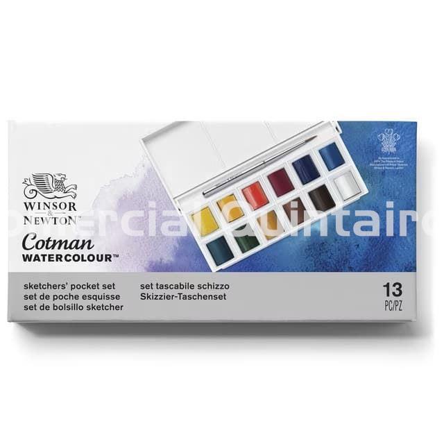 Winsor & Newton Caja de 12 Medio Godets de Acuarela Esbozo Cotman Winsor & Newton Azul - Imagen 1